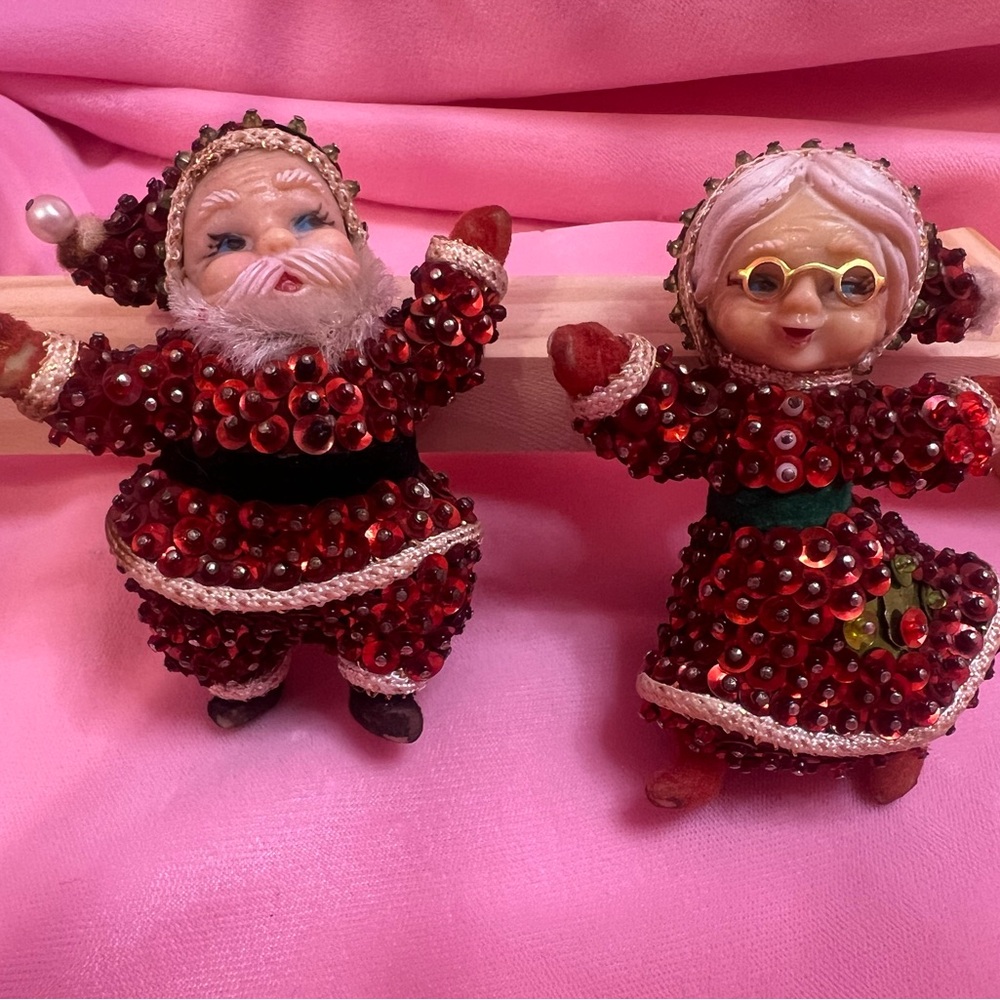 Vintage Santa and Mrs. Claus ornaments